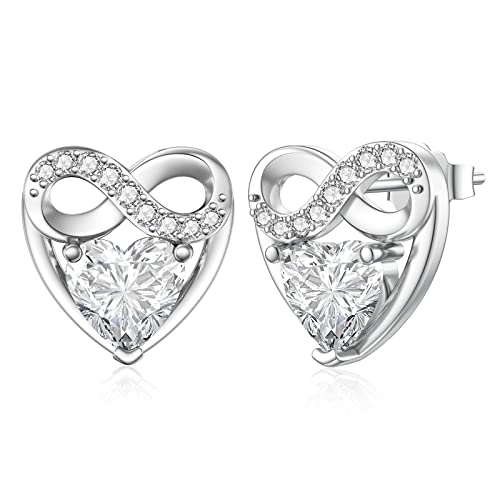 LANBEIDE April Birthstone Earrings, 925 Sterling Silber Infinity Love Heart Stud Earrings Diamant Ohrringe für Frauen Geburtstagsgeschenke von LANBEIDE