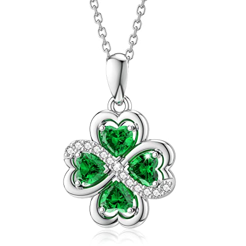 LANBEIDE Halskette mit vierblättrigem Kleeblatt, 925er Sterlingsilber, Unendlichkeits-Liebesherz, Kleeblatt-Halskette mit Smaragd-Zirkonia für Damen ST. Patricks Day von LANBEIDE