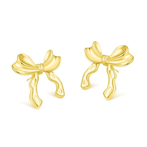 LANBEIDE Schleifen Ohrringe, Gold Schleifen Ohrstecker Bow Earrings Statement Ohrringe Hypoallergene Aus Sterlingsilber Für Damen Geschenke von LANBEIDE