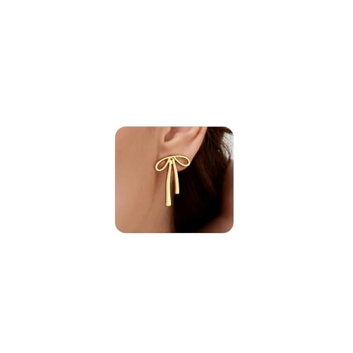 LANBEIDE Schleifen Ohrringe Gold, Bow Earrings Schleifen Ohrstecker Statement Ohrringe Hypoallergene Ohrringe Aus Sterlingsilber Für Damen Schmuck Geschenke von LANBEIDE