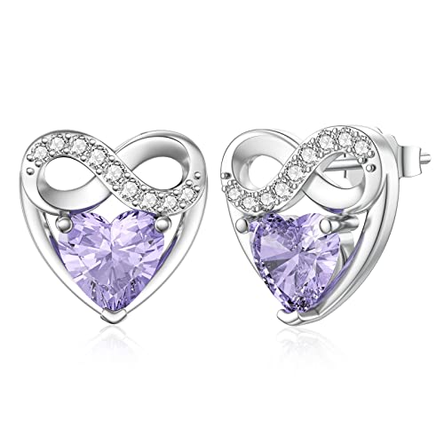 LANBEIDE Silber Ohrstecker für Frauen, Juni Geburtsstein Herz Ohrringe 925 Sterling Silber Unendlichkeit Liebe Herz Amethyst Ohrringe Geburtstagsgeschenke von LANBEIDE