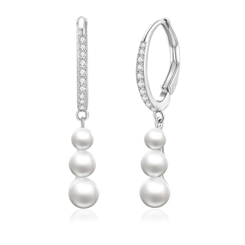 LANBEIDE Trilogy Perlen Ohrringe, Silber Hängend Ohrringe Aus Sterlingsilber Für Frauen Schmuck Geschenke von LANBEIDE