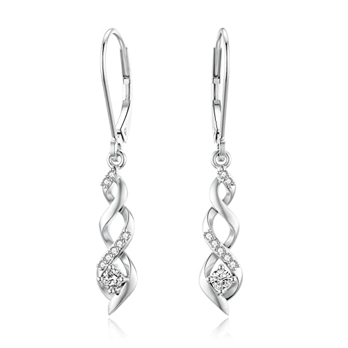 Sterling Silber Infinity Kristalle Leverback Ohrringe, Hängend Ohrringe mit Leverback für Damen von LANBEIDE