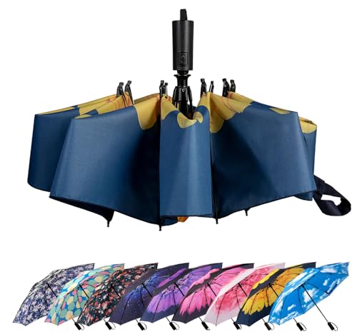 LANBRELLA Regenschirm, kompakt, umgekehrt, zusammenklappbar, automatisches Öffnen, automatisches Schließen, T2.9-Sonnenblume von LANBRELLA