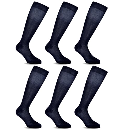 LANCETTI 6 Paar klassische elegante lange Herrensocken in Lisle Made in Italy - (45-46) Blau von LANCETTI