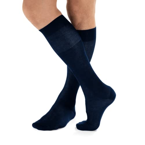 LANCETTI 6 Paar klassische elegante lange Socken für Männer in Lisle Made in Italy - (39-41) Blau von LANCETTI