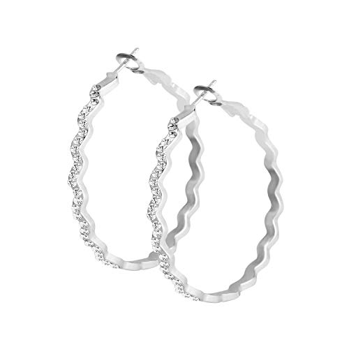 Sterling Silber 925 Creolen, Ohrringe Creolen Große Damen, Silber Bling Twist Welle Creolen Große mit AAA+ Zirkonia Diamant Strass Hypoallergen Ohrringe für Damen Frauen Sterling Silber 925 Creolen, Ohrringe Creolen Große Damen, Silber Bling Twist Welle Creolen Große mit AAA+ Zirkonia Diamant Strass Hypoallergen Ohrringe für Damen Frauen von LANCHARMED