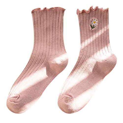 LANCHEN Damen Mädchen Gänseblümchen Blumenstickerei Söckchen Rüschen Gerippte Mid Tube Strumpfwaren von LANCHEN