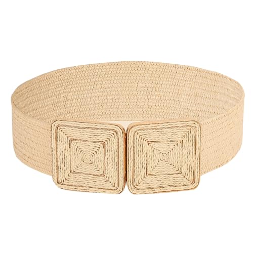 LAND BABEE Bast, dehnbarer Gürtel für Damen, symmetrische Schnalle, Stroh, breiter gewebter Gürtel für Kleid, Sommer, elastischer Bund, Beige, Suit Waistline 30" - 33" LAND BABEE Bast, dehnbarer Gürtel für Damen, symmetrische Schnalle, Stroh, breiter gewebter Gürtel für Kleid, Sommer, elastischer Bund, Beige, Suit Waistline 30" - 33" von LAND BABEE