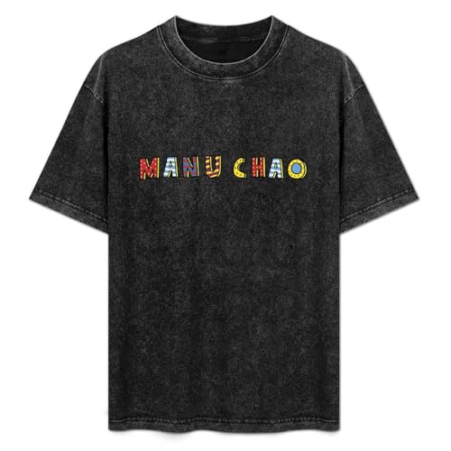 Manu Chao Logo Men Adult Vintage Washed Short Sleeve T-Shirt Streetwear Loose Casual Size XL von LANDEMEI