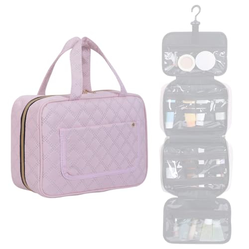 LANDFOBO Kulturbeutel zum Aufhängen, Reise-Make-up-Organizer für Damen und Herren, mit Haken, wasserabweisend, mehrere Fächer, transparente Kosmetik-Aufbewahrungsbox für Make-up-Zubehör von LANDFOBO