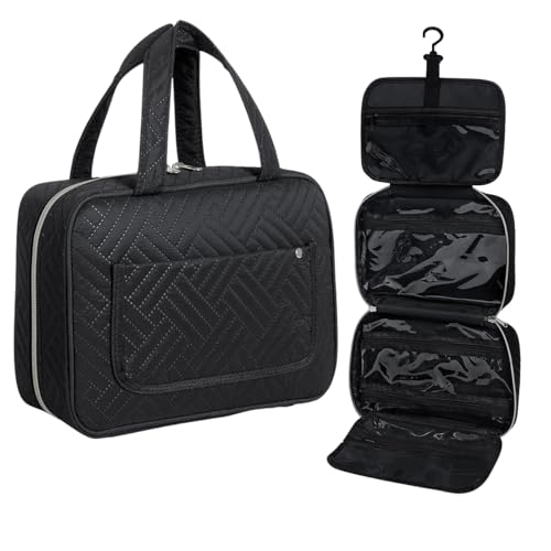 LANDFOBO Toilettentasche Hängen Reise Make-up Organizer für Frauen und Männer mit Haken Wasserdicht Multi-Fach Transparente Kosmetik Aufbewahrungsbox für Make-up-Accessoires, Toilettenartikel Schwarz von LANDFOBO