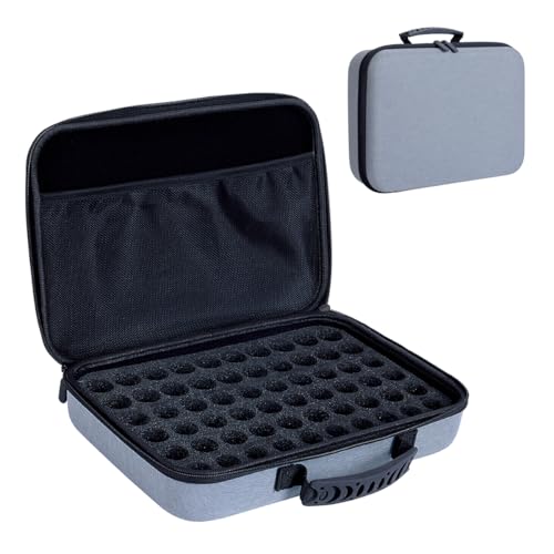 LANDFOBO ätherische Öle Tragetasche hält 60 Gitter für 1-3ML Rollenflaschen 5ml, 10ml, 15ml Flaschen Lagerung Organizer Beutel Hard Shell Eva, ätherisches Öl Beutel mit abnehmbarem Schwamm Pad Grau von LANDFOBO