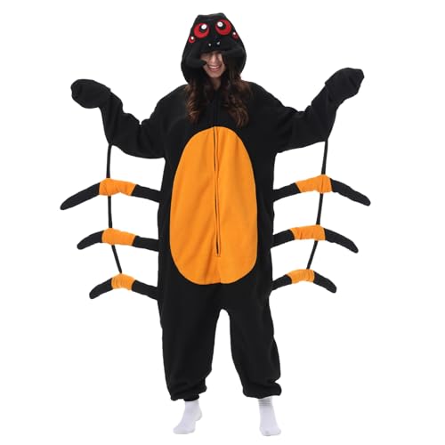LANFAN Erwachsene Onesie Spinne Kostüm Pyjama Herren Damen Unisex Cosplay Tier Plüsch Nachtwäsche Halloween Jumpsuit für Männer Frauen Schlafanzug von LANFAN