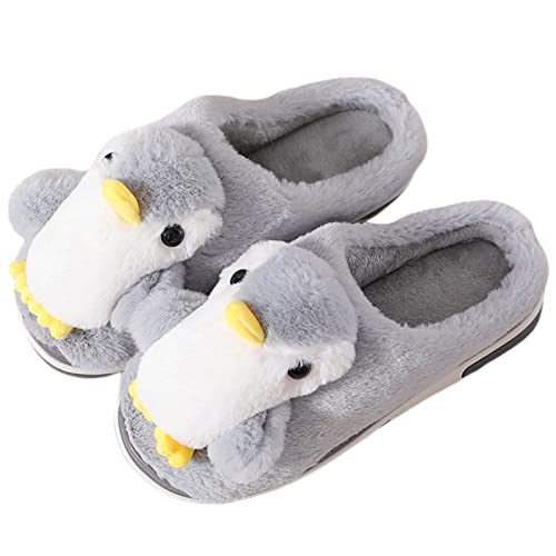 Baumwoll pantoffeln Damen Herren Winter Plüsch Hausschuhe Tier Pinguin Hausschuhe Weich bequem Unisex (Grey, adult, women, numeric_36, numeric_range, eu_footwear_size_system, numeric_37, medium) von LANFIRE