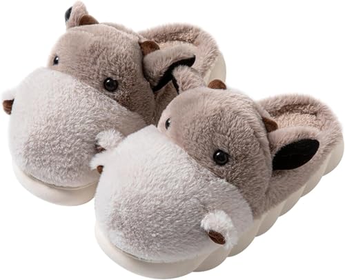 LANFIRE Damen Baumwolle Hausschuhe Kuh SchweinepulverTiger Hausschuhe Plüsch Hausschuhe Tier Hausschuhe (Brown, 42) von LANFIRE
