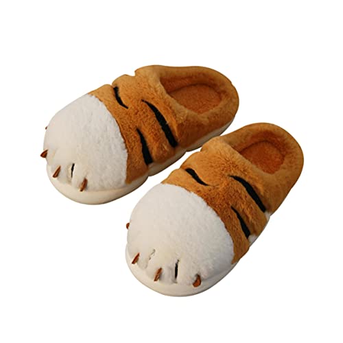 LANFIRE Damen Baumwolle Hausschuhe - Kuh, Schweinepulver, Tiger Plüsch Tier (Yellow, 44) von LANFIRE