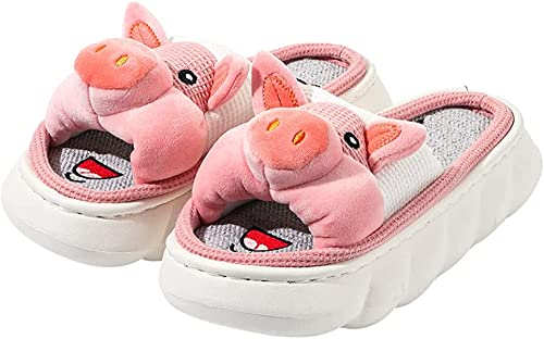 LANFIRE Hausschuhe für Damen Frosch Kuh Schwein Tier Hausschuhe Flachs haushalts pantoffeln Fun Cartoon Hausschuhe (Pink, Erwachsene, Damen, 36, Numerisch (von/bis), EU Schuhgrößensystem, 37, M) von LANFIRE