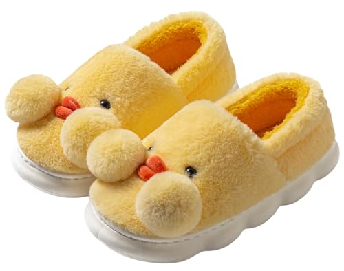 LANFIRE Erwachsene Baumwolle Hausschuhe Ente Plüsch Tier Damen Schuhe (Yellow S, 36-37, Schmal, EU Schuhgrößensystem) von LANFIRE