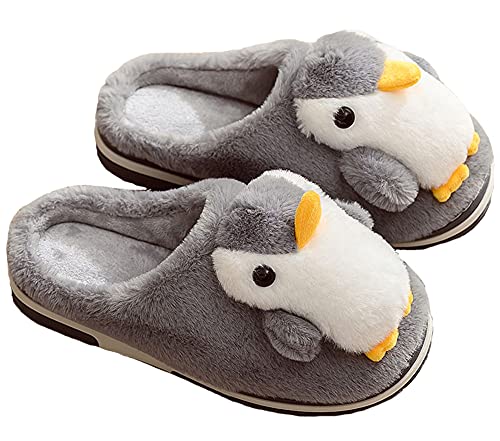 LANFIRE Big Kid und Erwachsene Baumwoll hausschuhe Pinguin Hausschuhe Plüschhausschuhe Tierhausschuhe Damenschuhe (Grey, 41/42, numeric_41) von LANFIRE