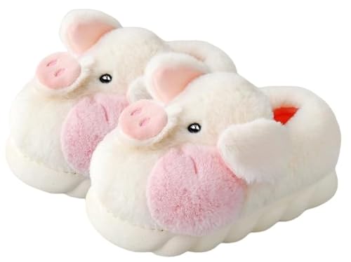 LANFIRE Big Kid und Erwachsene Baumwolle Hausschuhe Schwein Hausschuhe Plüsch Hausschuhe Tier Hausschuhe Damen Schuhe (Beige shoes, 35/36, numeric_35) von LANFIRE