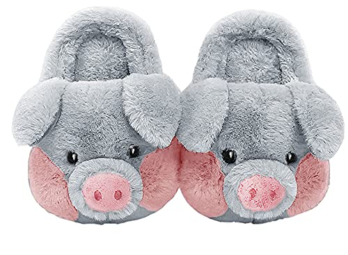 LANFIRE Big Kid und Erwachsene Baumwolle Hausschuhe Schwein Hausschuhe Plüsch Hausschuhe Tier Hausschuhe Damen Schuhe (Grey, 37/38, numeric_37) von LANFIRE