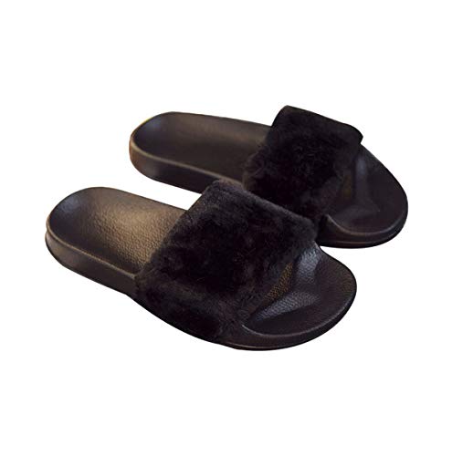 LANFIRE Damen Hübsche Plüsche Hausschuhe Eva Rutschfeste Pantoffeln Herbst- und Winterpantoffeln (39 EU, Schwarz) von LANFIRE
