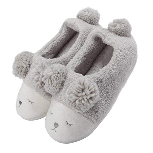 LANFIRE Damen Mädchen Schaf Warme Plüsch Schuhe Weiche Sohle Indoor Home Fuzzy Lamm Hausschuhe Tier Cartoon Hausschuhe (36-37 EU, Grey(Shoes)) von LANFIRE