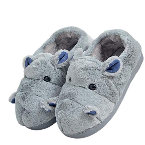 LANFIRE Damen Tier Hippo Hausschuhe Home Plüsch warme Baumwoll pantoffeln Hausschuhe für Erwachsene (Grey shoes, Erwachsene, Damen, 38, Numerisch (von/bis), EU Schuhgrößensystem, 39, Schmal) von LANFIRE