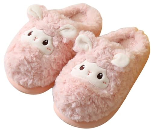 LANFIRE Damen Tier Schaf Hausschuhe weiche warme Winter Hausschuhe Haushalts Plüsch Baumwoll schuhe (Pink, Erwachsene, Damen, 36, Numerisch (von/bis), EU Schuhgrößensystem, 37, Schmal) von LANFIRE