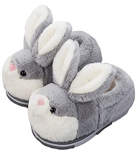 LANFIRE Groß Kinder und Erwachsene Baumwolle Hausschuhe Hase Hausschuhe Plüsch Hausschuhe Tier Hausschuhe Damen Schuhe Baumwollschuhe (Grey (shoes), 33/34, numeric_33) von LANFIRE