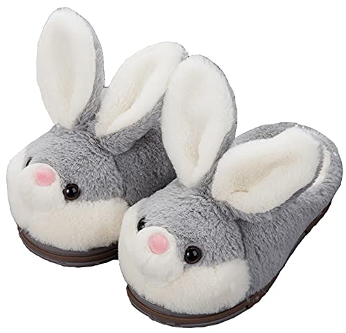 LANFIRE Groß Kinder und Erwachsene Baumwolle Hausschuhe Hase Hausschuhe Plüsch Hausschuhe Tier Hausschuhe Damen Schuhe Baumwollschuhe (Grey (slippers), 39/40, numeric_39) von LANFIRE