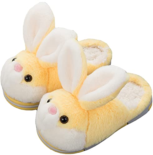 LANFIRE Groß Kinder und Erwachsene Baumwolle Hausschuhe Hase Hausschuhe Plüsch Hausschuhe Tier Hausschuhe Damen Schuhe Baumwollschuhe (Yellow (slippers), 33/34, numeric_33) von LANFIRE