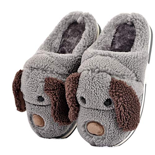 LANFIRE Kinder und Erwachsene Baumwolle Hausschuhe Hund Haus Hausschuhe Plüsch Hausschuhe Tier Hausschuhe (Grey, numeric_40) von LANFIRE