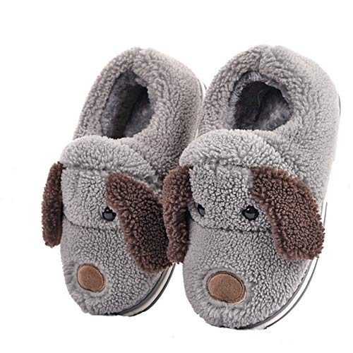 LANFIRE Kinder und Erwachsene Baumwolle Hausschuhe Hund Haus Hausschuhe Plüsch Hausschuhe Tier Hausschuhe und Winter warme Hausschuhe (Grey, 36) von LANFIRE