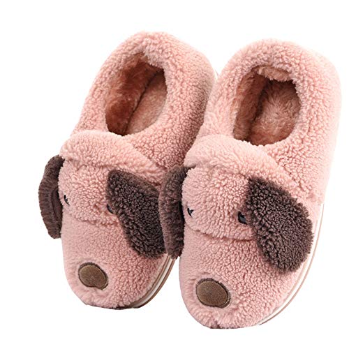LANFIRE Kinder und Erwachsene Baumwolle Hausschuhe - Hund Haus Plüsch Tier Winter Warme Pantoffeln (Pink, 34) von LANFIRE