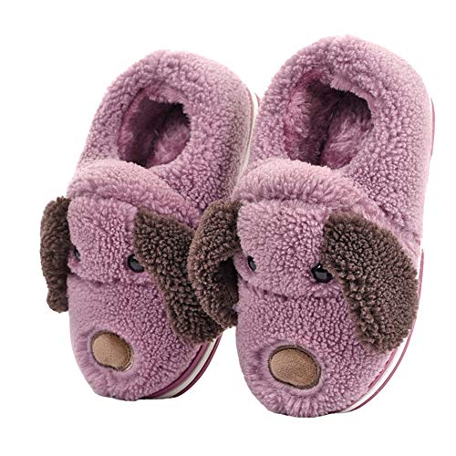 LANFIRE Kinder und Erwachsene Baumwolle Hausschuhe Hund Haus Hausschuhe Plüsch Hausschuhe Tier Hausschuhe und Winter warme Hausschuhe (Purple, numeric_40) von LANFIRE