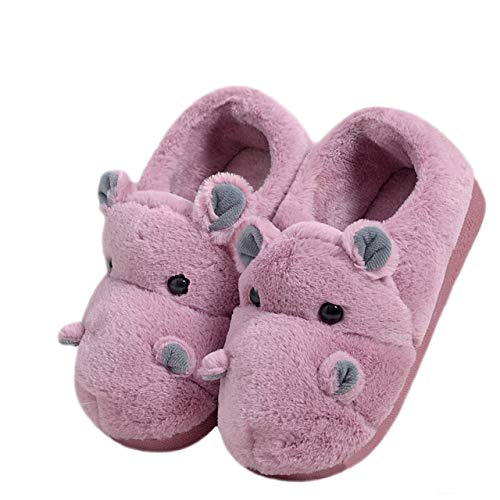 LANFIRE Kinder und Erwachsene Baumwolle Hausschuhe Nilpferd Plüsch Tier Cartoon (33-34 EU, Purple) von LANFIRE