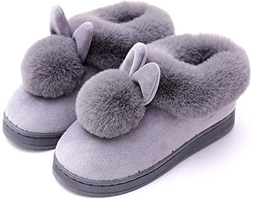 LANFIRE Langohrige Hasenpantoffeln für Männer und Frauen im Herbst und Winter warme Pantoffeln Damen Baumwollschuhe (Grey, 36) von LANFIRE