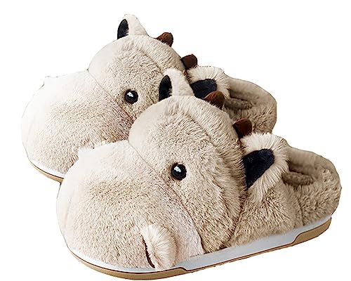 LANFIRE Niedliche Tier-Kuh-Hausschuhe Home Herren Damen-Hausschuhe Winter warme Plüsch-Baumwoll-Hausschuhe (Brown, numeric_36) von LANFIRE