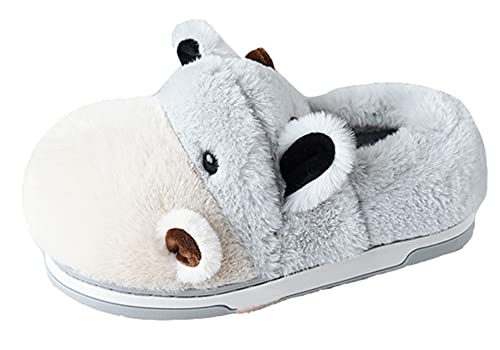 LANFIRE Niedliche Tier-Kuh-Hausschuhe Home Herren Damen-Hausschuhe Winter warme Plüsch-Baumwoll-Hausschuhe (Grey shoe, numeric_44) von LANFIRE