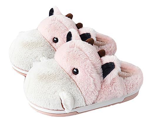 LANFIRE Niedliche Tier-Kuh-Hausschuhe Home Herren Damen-Hausschuhe Winter warme Plüsch-Baumwoll-Hausschuhe (Pink, numeric_38) von LANFIRE
