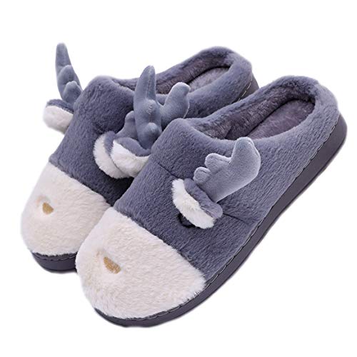 LANFIRE Tier Hausschuhe Weihnachten Elch Hausschuhe Winter Warme Hausschuhe Frauen Hausschuhe Paar Hausschuhe Familie Hausschuhe (43/44 EU, Grey) von LANFIRE