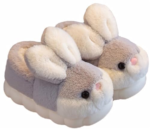 LANFIRE Tierschuhe für Frauen Kaninchen Hausschuhe Weiche warme Winterschuhe Home Plüsch Baumwolle Hausschuhe (Grey shoes, Erwachsene, Damen, 34, Numerisch (von/bis), EU Schuhgrößensystem, 35, M) von LANFIRE