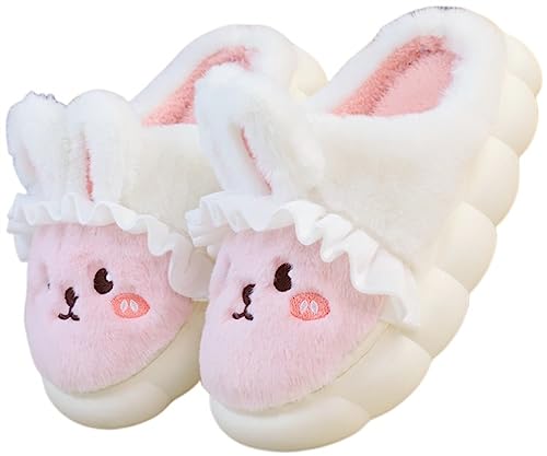 Tier Hausschuhe Damen Niedliche bequeme Cartoon-Hasen-Hausschuhe Warme Winter pantoffeln aus Plüsch (Pink, adult, women, numeric_36, numeric_range, eu_footwear_size_system, numeric_37, medium) von LANFIRE