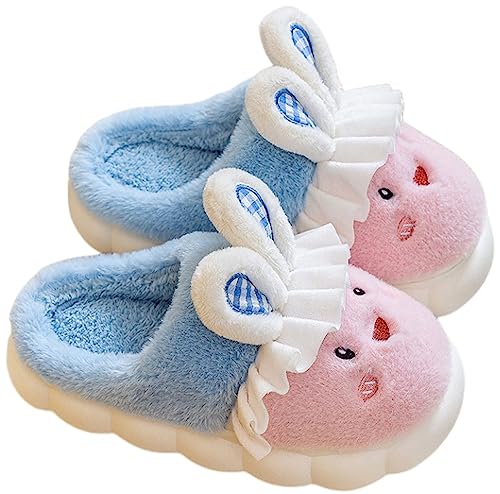Tier Hausschuhe Damen Niedliche bequeme Cartoon-Hasen-Hausschuhe Warme Winter pantoffeln aus Plüsch (Pink blue, adult, women, numeric_36, numeric_range, eu_footwear_size_system, numeric_37, medium) von LANFIRE