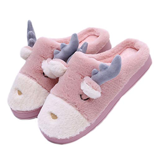 LANFIRE Tier Hausschuhe Weihnachten Elch Hausschuhe Winter Warme Hausschuhe Frauen Hausschuhe Paar Hausschuhe Familie Hausschuhe (38/39 EU, Pink) von LANFIRE