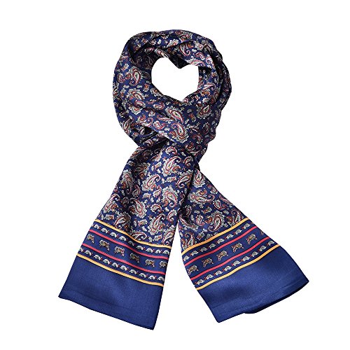 LANG GUAN Herren Seidenschal Mode Cashew Blumen Druck Doppellagige Seide Satin Halstücher, Blau, 62.2 * 10.63 in von LANG GUAN