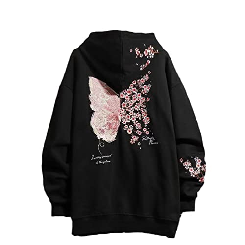 China Style Hoodie Herbst Schmetterling Stickerei Sweatshirt koreanischer Ulzzang japanischer Kapuzenpullover, 1, XL von LANG XU GLASS