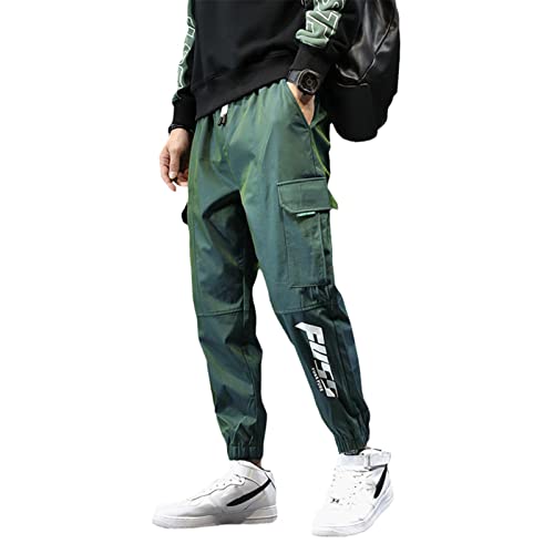 LANG XU GLASS Herren -Hip -Hopfenhosen, lässige Straßenkleidung Fluoreszierende Reflexion Hougong Hosen Khaki eng sitzender Outdoor -Laufen Green XL von LANG XU GLASS